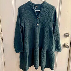 Shannon Passero GreenTextured 100% Cotton Dress S Crinkle Gauze Lagenlook
